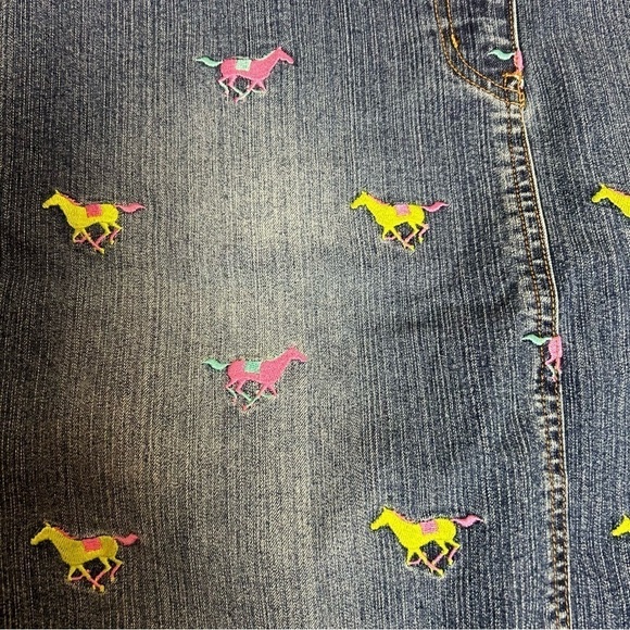 Lily Pulitzer Denim Embroidered Multicolored Horse Skirt - Picture 7 of 11